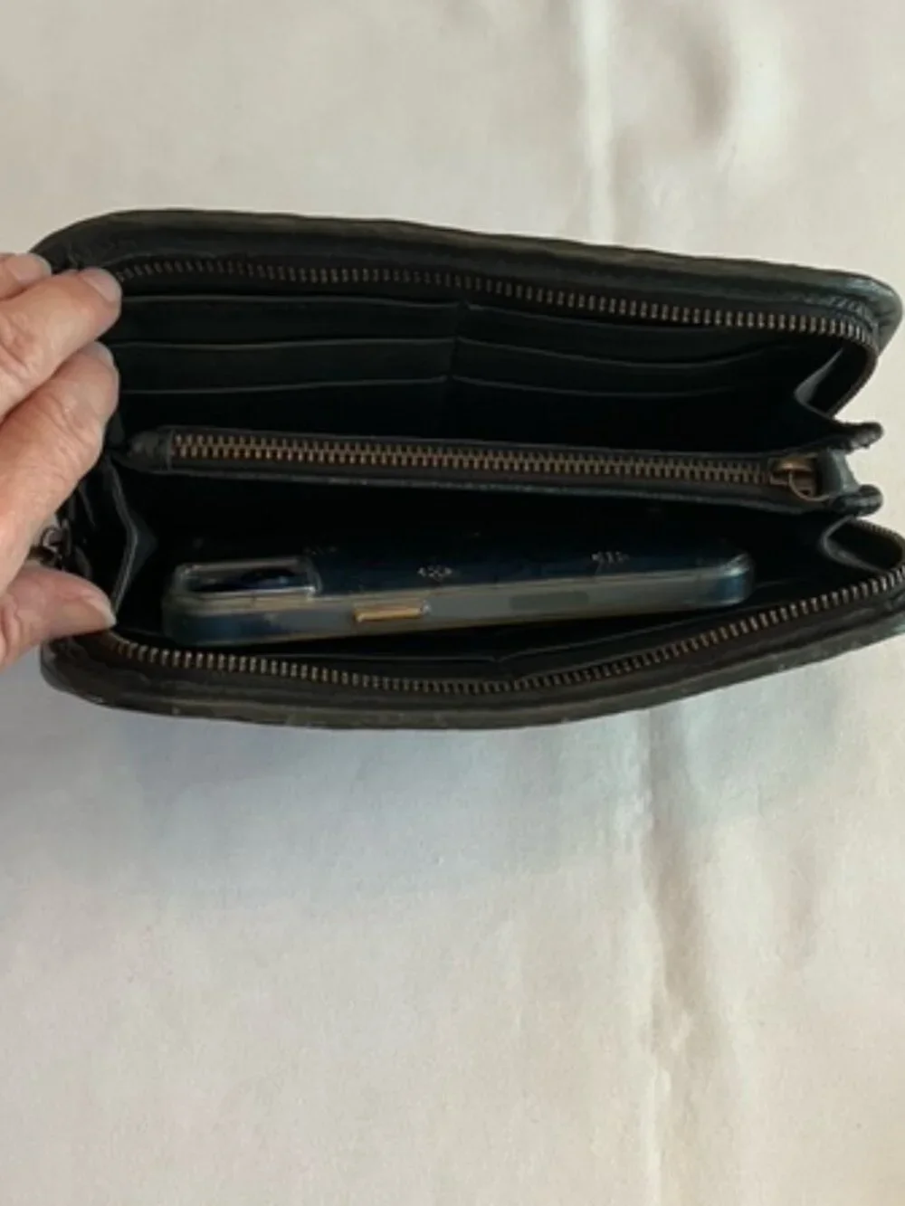 VIOLA CASTELLANI | Black Handwoven Italian Leather Wallet Wristlet Clutch-EUC
